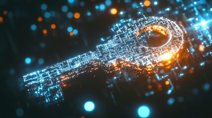 Wall Mural - a glowing key made of digital particles. it symbolizes security and technology in a modern style. pe