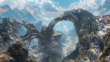 Wall Mural - Present a view of erosional mountains with intricate rock arches and bridges