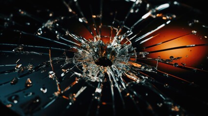 Canvas Print - bullet hole on glass black background for overlay, transparent window  