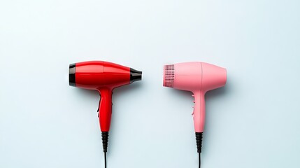 A realistic 3D illustration of two hair dryers