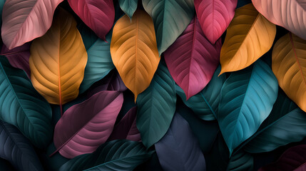 Wall Mural - A colorful leafy background with a variety of colors including green, yellow