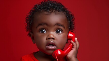 Wall Mural - Curious Baby with Red Telephone