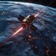 © AbdulRahmanUzair - Laser-firing space satellite with Earth in the background, futuristic technology and copy space