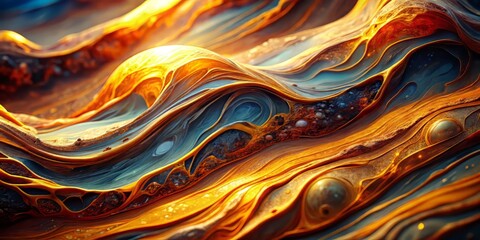 Vibrant marble 3D colors flowing like lava, low angle shot, warm golden tone, high dynamic range, abstract expressionist mood, organic concept.