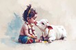 © Zaleman - This cute little Krishna is with the revered cow, a devotional event celebrated by Indian religions such as Hinduism, Govardhan Puja, and Vasubaras. It is the Hindu festival of Krishna Janmashtami.