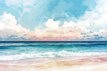  A serene beach scene with gentle waves and a vibrant sky, perfect for evoking tranquility and relaxation in your projects.