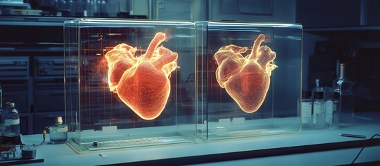 Wall Mural - Futuristic Medical Laboratory with Holographic Heart Models for Advanced Scientific Research and Innovation