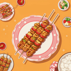 Sticker - Illustration of a vector satay food