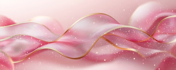 Wall Mural - Pink wavy shape decoration design with gold line in a modern style