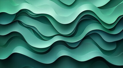 Poster - With smooth, layered textures, abstract green waves create a fluid, dynamic design