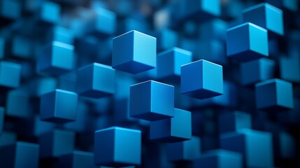 Leinwandbilder - Abstract blue cubes float in a blue void in this abstract image.