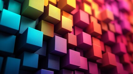 Leinwandbilder - A 3D colorful cube arrangement with a dynamic pattern. Conceptual design for an abstract piece.