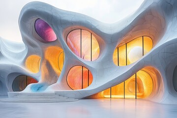 Leinwandbilder - Sculpture with alcoves in pastel colors and undulations