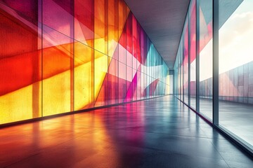 Aufkleber - The background is composed of vibrant abstract geometric shapes accompanied by colorful angular reflections, giving the impression of being futuristic and dynamic.