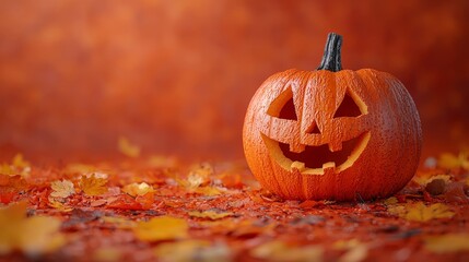 Poster - An orange background is used to isolate an orange Helloween pumpkin