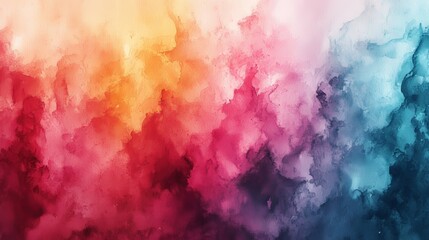 Poster - Colorful watercolor background with blends of orange, pink, and teal