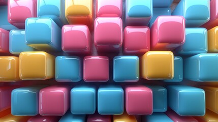 Leinwandbilder - An abstract visual display of colorful 3D cubes displayed against a cosmic backdrop. Dynamic composition, minimalist flat design, seamless blend of colors and shapes