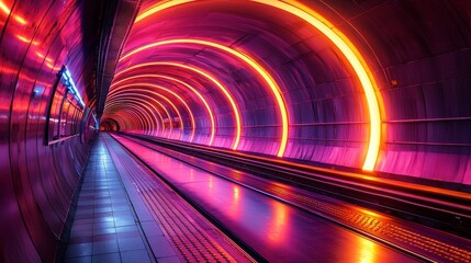 Aufkleber - The futuristic and dynamic visual of purple and yellow tunnels is enhanced by glowing lights.