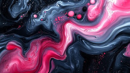 Poster - An abstract painting in pink, blue, and gray with flowing liquid patterns and vivid colors. A background of diffuse gradients adds to the beauty of the piece. Stock photo.