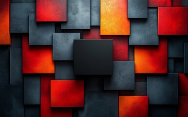 Leinwandbilder - This geometric abstract background features vibrant hues and overlapping squares, creating a modern and dynamic pattern.