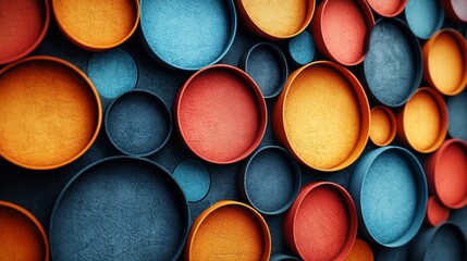 Leinwandbilder - An image that creates a sense of depth and dimension with overlapping circles featuring different sizes and colors