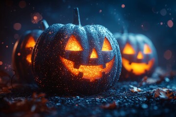 Poster - The pumpkin of Halloween, jack-o-lantern of Halloween, illusion of a jack-o-lantern in 3D