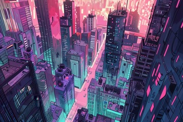 Wall Mural - A Bird's Eye View of a Futuristic Cityscape