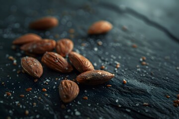 Poster - Close-up of Salted Almonds on a Slate Surface