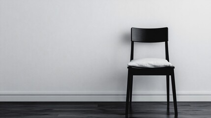 Wall Mural - Minimalist Black Chair with White Cushion Against White Wall