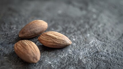 Wall Mural - Close-up of three almonds on a dark background