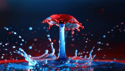 Poster - Vivid Splash of Red and Blue Water