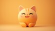 © Natalia - Cute orange cartoon cat with a round body and happy expression on orange background.