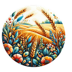 Wall Mural - wheat field floral illustration flowers