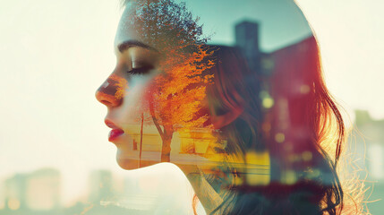 Canvas Print - Double exposure with modern elements 