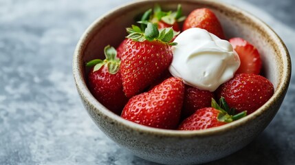 Wall Mural - Fresh Strawberries with Whipped Cream