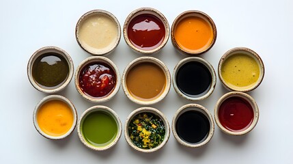 Wall Mural - Assortment of colorful sauces in small bowls