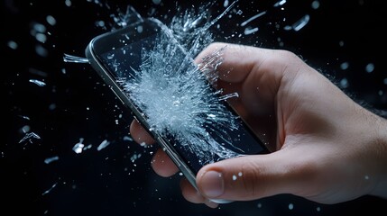 Hand Smashing a Phone: A hand smashing a smartphone, with the screen cracking and breaking.
