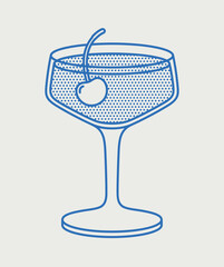 Wall Mural - Manhattan cocktail with cherry. Line art, retro. Vector illustration for bars, cafes, and restaurants.