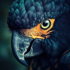 Close-Up of a Black and Yellow Parrot's Eye