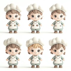 Adorable cartoon chef character designs in various expressions and styles, perfect for culinary-themed projects or children's content.