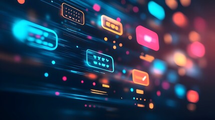 Wall Mural - vibrant digital dashboard with futuristic interface and illuminating buttons