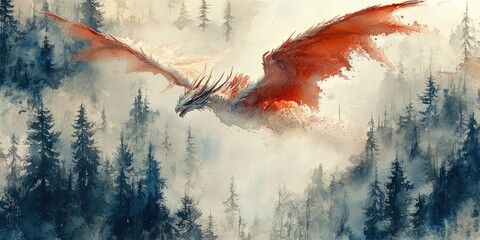 Canvas Print - A Dragon Soaring Through a Foggy Forest