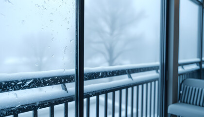 Wall Mural - Frozen glass window on the balcony, absolutely nothing can be seen through the frozen window, can be used as a background image in cool colors isolated with white highlights, png