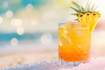 A glass of a cocktail with a pineapple slice on top