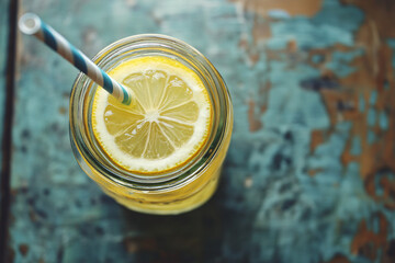 Wall Mural - A glass of lemonade with a straw in it