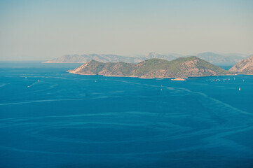 Arial beautiful view with big cliff, water of sea and sky