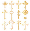 © Abdul Ghaffar Mughal - Set of vector icons, each depicting different types and shapes of golden crosses on isolated on a white background as a cutout PNG file