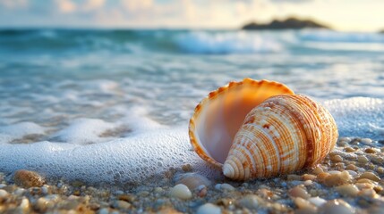 Seashell on the Beach at Sunset