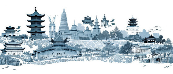 Sticker - China Famous Landmarks Skyline Silhouette Style, Colorful, Cityscape, Travel and Tourist Attraction