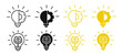 © Witty - Innovation icon set with lightbulb and gear symbol. Creative solution bulb and cogwheel vector icon